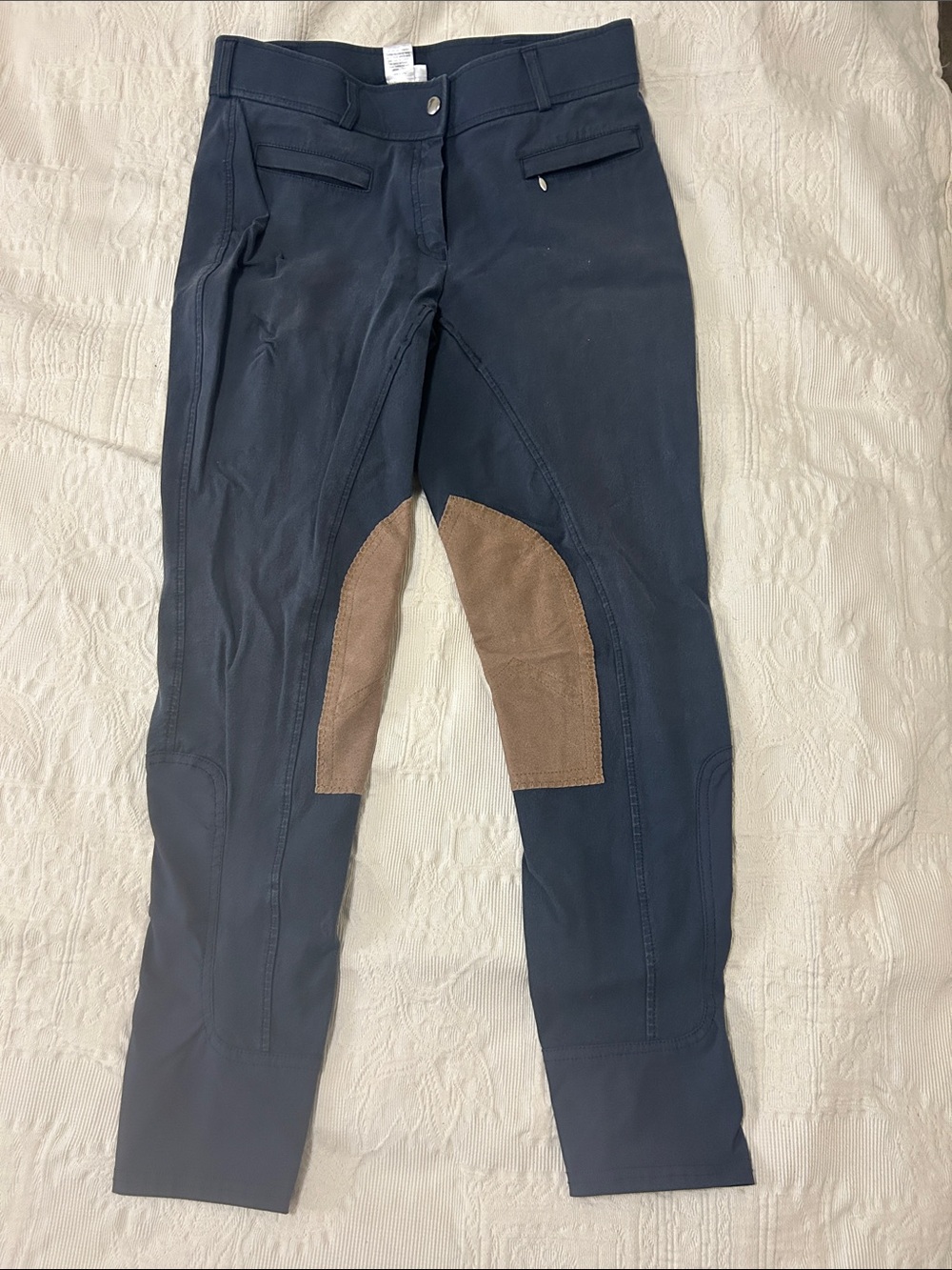 Dover Saddlery K/P blue with tan k/p breeches size 30